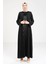 Saten Elbiseli Siyah Abaya 9269 1