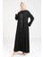 Saten Elbiseli Siyah Abaya 9269 3