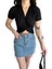 Kruvaze Yaka Fitilli Siyah Kadın Crop Bluz 2