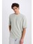 Loose Fit Bisiklet Yaka Baskılı Kısa Kollu Ağır Kumaş Tişört E0575AX25SM 4