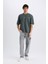 Loose Fit Bisiklet Yaka Baskılı Kısa Kollu Ağır Kumaş Tişört E0575AX25SM 2