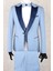 Slim Fit Saten Sivri Yaka-Çift Yırtmaç Buz Mavisi Drop 6 Damatlık Smokin - Full Set Yelek, Gömlek, Papyon 2