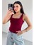 BLZ-06280 Bordo Kare Yaka Askılı Bluz 3