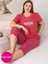 Kadın Bisiklet Yaka Düğmesiz Battal Kesim Viskon Kısa Kol Kapri Cepli Büyük Beden Pijama Takımı 2