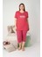Kadın Bisiklet Yaka Düğmesiz Battal Kesim Viskon Kısa Kol Kapri Cepli Büyük Beden Pijama Takımı 4