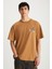 ROKLEN Erkek Pamuk Bisiklet Yaka Baskılı Kahverengi T-Shirt 1