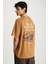 ROKLEN Erkek Pamuk Bisiklet Yaka Baskılı Kahverengi T-Shirt 2