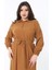 Kadın Büyük Beden Sütlükahve Ön Patı ve Yan Yırtmacı Düğme Detaylı Uzun Elbise 65N38855 9