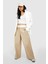 Kadın Büyük Beden Bej, Boxer Bel, Geniş Paça, Cepli Kot Pantolon 65N38827 4