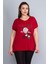 Kadın Bordo Baskı Detaylı Düşük Kol Bluz 65N22675 3