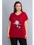 Kadın Bordo Baskı Detaylı Düşük Kol Bluz 65N22675 5