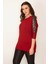 KADIN BORDO PAYET DETAYLI V YAKA KAPRİ KOL VİSKON BLUZ 5