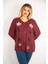 Kadın Bordo Payet Detaylı Yün Viskon Kumaş V Yakalı Bluz 65N35056 2