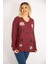 Kadın Bordo Payet Detaylı Yün Viskon Kumaş V Yakalı Bluz 65N35056 3