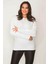 Kadın Kemik Pamuklu Kumaş Bisiklet Yakalı Sırt Baskı Detaylı Sweatshirt 65N31024 2
