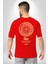 Altın Küre Pusula Çapa Kadın Erkek Ön Minimal Sırt Baskılı Kırmızı Pamuklu Tişört 2