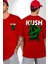 Kush Kuru Kafa Tasarım Yeşil Ölüm Kadın Erkek Ön Minimal Sırt Baskılı Kırmızı Pamuklu Tişört 1