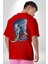 Astral Fil Mavi Ay Karşısında Kadın Erkek Ön Minimal Sırt Baskılı Kırmızı Pamuklu Tişört 2