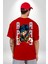 Maskeli Maymun Sokak Tarzı Kadın Erkek Ön Minimal Sırt Baskılı Kırmızı Pamuklu Tişört 2