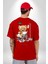 Zaman Oyuncak Ayı Kadın Erkek Ön Minimal Sırt Baskılı Kırmızı Pamuklu Tişört 3