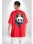 Kulaklıklı Tatlı Havalı Panda Kadın Erkek Ön Minimal Sırt Baskılı Kırmızı Pamuklu Tişört 5