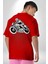 Kaligram Motorsiklet Havalı Kadın Erkek Ön Minimal Sırt Baskılı Kırmızı Pamuklu Tişört 2
