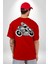 Kaligram Motorsiklet Havalı Kadın Erkek Ön Minimal Sırt Baskılı Kırmızı Pamuklu Tişört 4