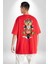 Motor Süren Oyuncak Ayı Kadın Erkek Ön Minimal Sırt Baskılı Kırmızı Pamuklu Tişört 2