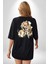 Tarz Leopar Ceketli Çizim Kadın Erkek Ön Minimal Sırt Baskılı Siyah Pamuklu Tişört 5