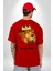 Kendin Ol Taçlı Aslan Cimbom Kadın Erkek Ön Minimal Sırt Baskılı Kırmızı Pamuklu Tişört 2