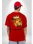 Kendin Ol Taçlı Aslan Cimbom Kadın Erkek Ön Minimal Sırt Baskılı Kırmızı Pamuklu Tişört 5