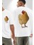 Çiftlik Tarzı Tavuk Kadın Erkek Ön Minimal Sırt Baskılı Beyaz Pamuklu Tişört 4