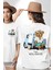 Sörfçü Arabalı Tatlı Oyuncak Ayı Kadın Erkek Ön Minimal Sırt Baskılı Beyaz Pamuklu Tişört 1