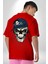 Panda Şapkalı Iskelet Adam Kadın Erkek Ön Minimal Sırt Baskılı Kırmızı Pamuklu Tişört 5