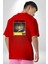 Modern Kaplan Techno Vibe Tasarım Kadın Erkek Ön Minimal Sırt Baskılı Kırmızı Pamuklu Tişört 5
