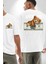 Amerikan Doları ve Oyuncak Ayı Kadın Erkek Ön Minimal Sırt Baskılı Beyaz Pamuklu Tişört 1