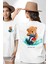 Jetski Süren Oyuncak Ayı Kadın Erkek Ön Minimal Sırt Baskılı Beyaz Pamuklu Tişört 1