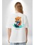 Jetski Süren Oyuncak Ayı Kadın Erkek Ön Minimal Sırt Baskılı Beyaz Pamuklu Tişört 3