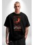 En Kırmızı Aura Yanardağ Kadın Erkek Ön Baskılı Siyah Pamuklu Tişört Penye Klasik 3