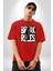 Kuralları Boz Düzene Karşı Çık Kadın Erkek Ön Baskılı Kırmızı Pamuklu Tişört Penye Klasik 5