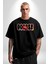 Sexy Dudak Ups Kadın Erkek Ön Baskılı Siyah Pamuklu Tişört Penye Klasik 1