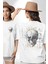 Kafatası Temini Zengin Tasarım Kadın Erkek Ön Minimal Sırt Baskılı Beyaz Pamuklu Tişört 4