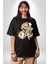 Deri Ceketli Cool Leopar Kadın Erkek Ön Baskılı Siyah Pamuklu Tişört Penye Klasik 3