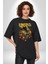 Ay Müzik Dinleyen Astronot Kadın Erkek Ön Baskılı Siyah Pamuklu Tişört Penye Klasik 4
