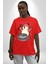 Noodle Yiyen Tatlı Kaplan Kadın Erkek Ön Baskılı Kırmızı Pamuklu Tişört Penye Klasik 2