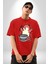Noodle Yiyen Tatlı Kaplan Kadın Erkek Ön Baskılı Kırmızı Pamuklu Tişört Penye Klasik 5