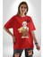 Merhaba Kurukafa Oyuncak Ayı Kadın Erkek Ön Baskılı Kırmızı Pamuklu Tişört Penye Klasik 1