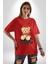 Kral Taçlı Oyuncak Ayı Kadın Erkek Ön Baskılı Kırmızı Pamuklu Tişört Penye Klasik 3