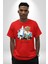 Sörfçü Arabalı Tatlı Oyuncak Ayı Kadın Erkek Ön Baskılı Kırmızı Pamuklu Tişört Penye Klasik 2