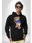 Tenisçi Tatlı Oyuncak Ayı Kadın Erkek Baskılı Üç Iplik Siyah Kapüşonlu Hodie Sweatshirt 2